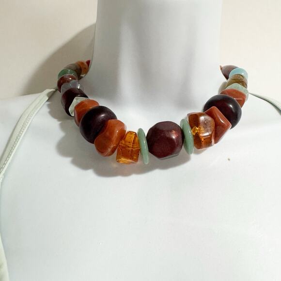 Artisan Necklace Beaded Multicolored Collar Bohemian Art To Wear 7” Drop - Picture 5 of 5